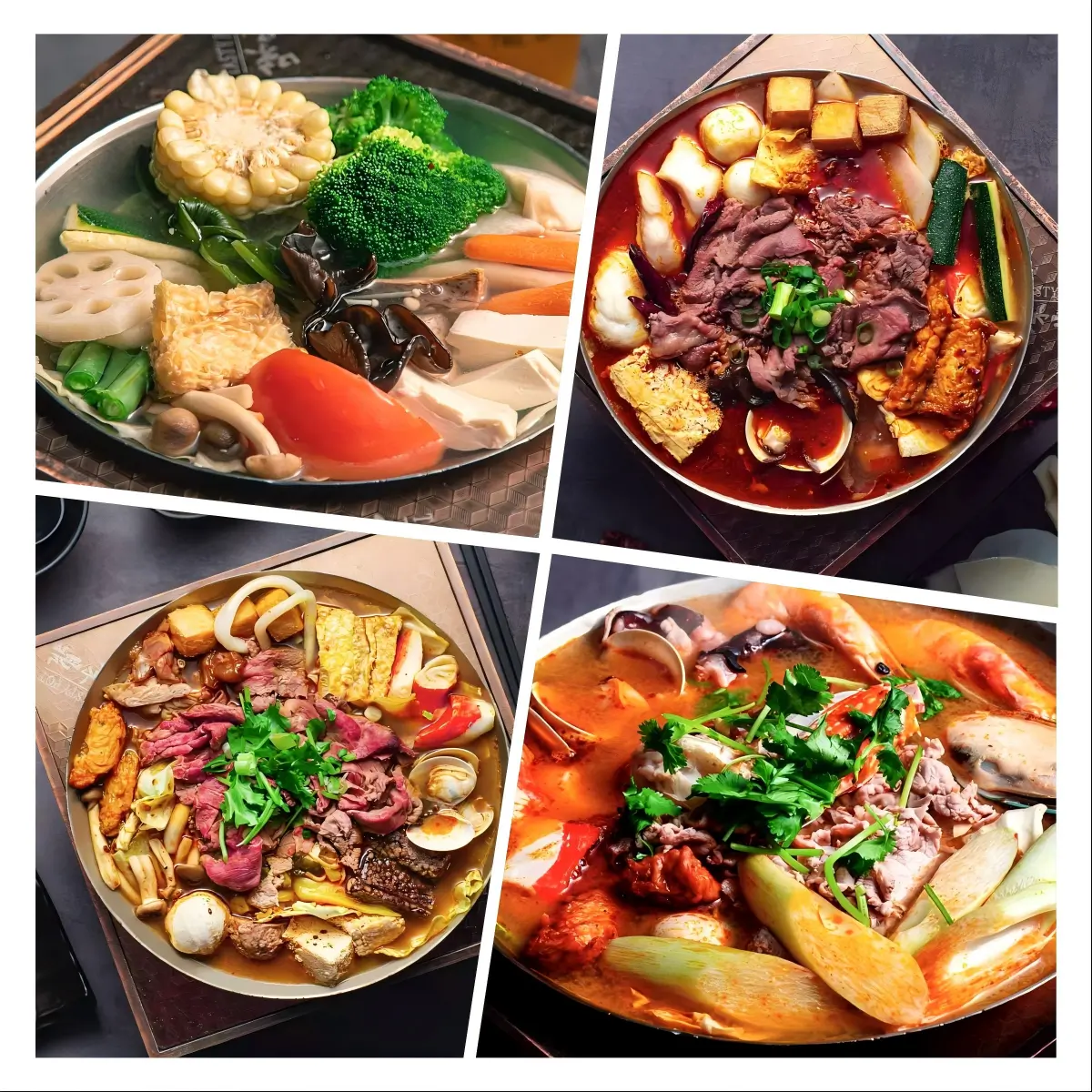 Tasty-Pot-Chinese-Restaurant-Assorted-Hot-Pots-4-Tucson Assorted hot pots with meats, seafood, veggies at Tasty Pot Chinese Restaurant in Tucson